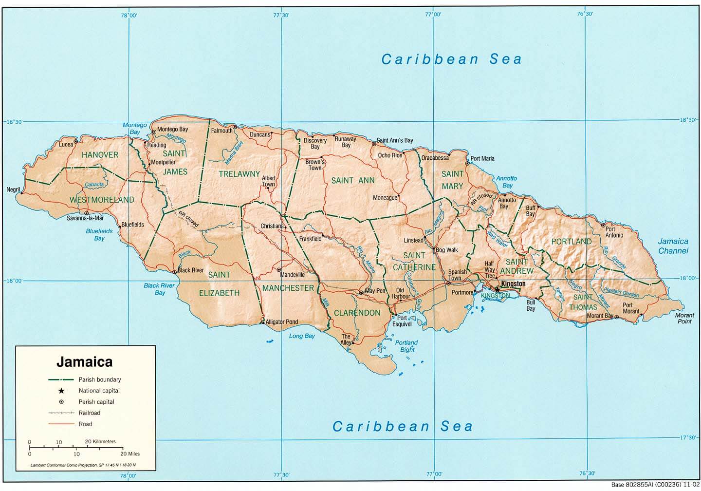 Jamaica Physical Map